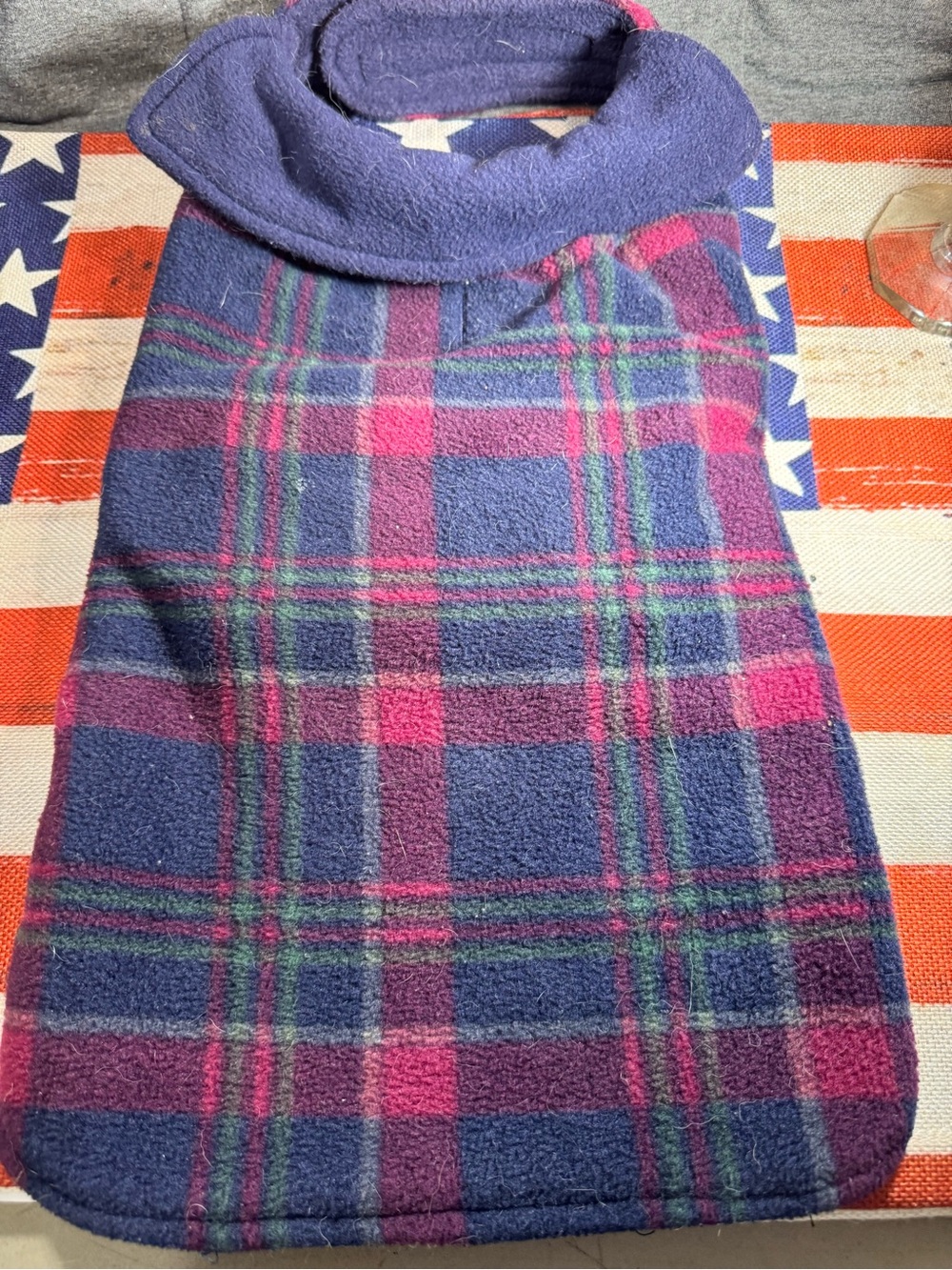 Plaid Fleece Dog Coat in Purple and Pink